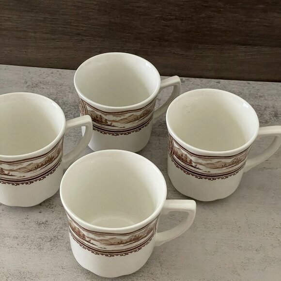 Meakin Vintage Americana Brown 4 Four 8oz Coffee Cups 4.25" Ironstone England - Picture 3 of 7